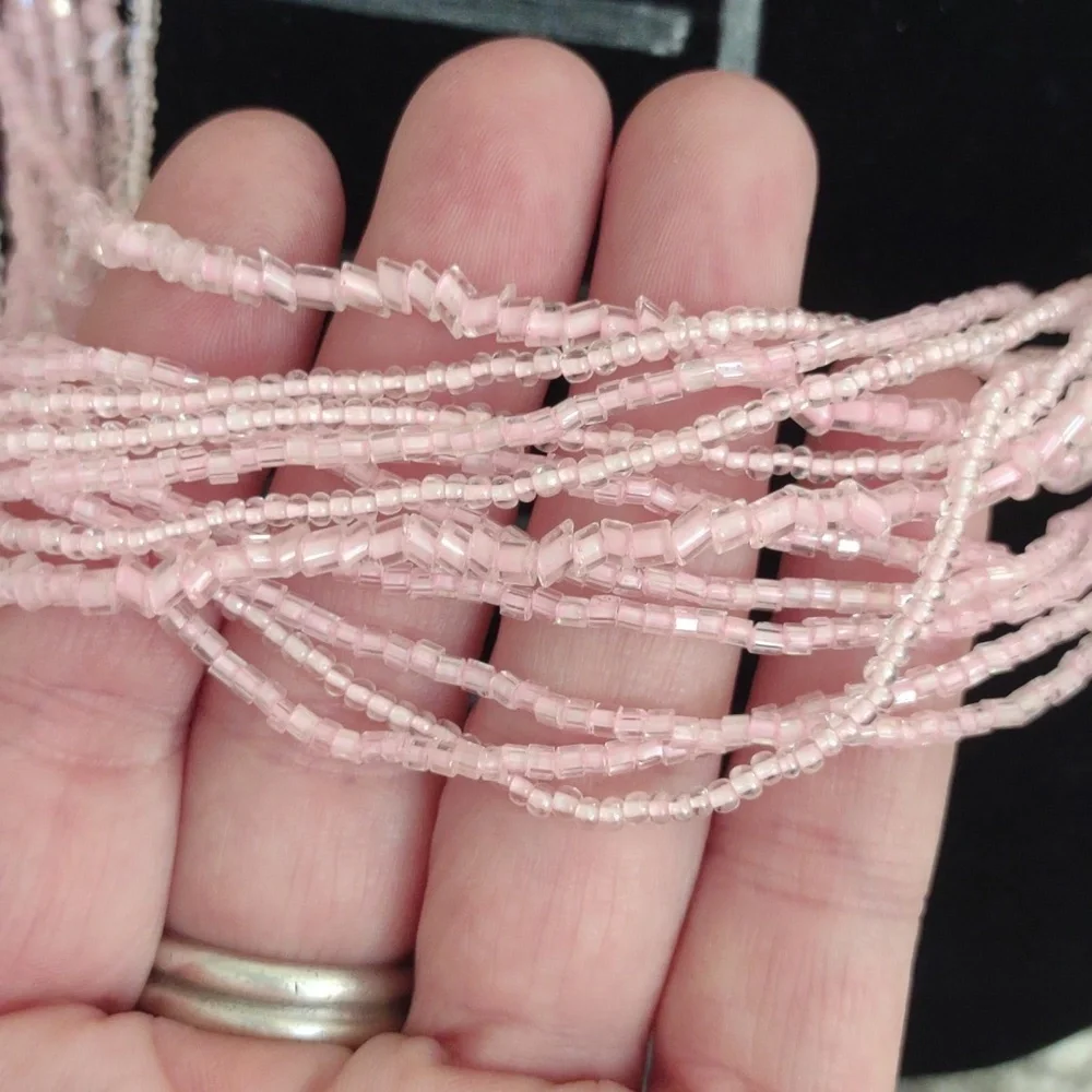 Pink‎ glass seed bead necklace